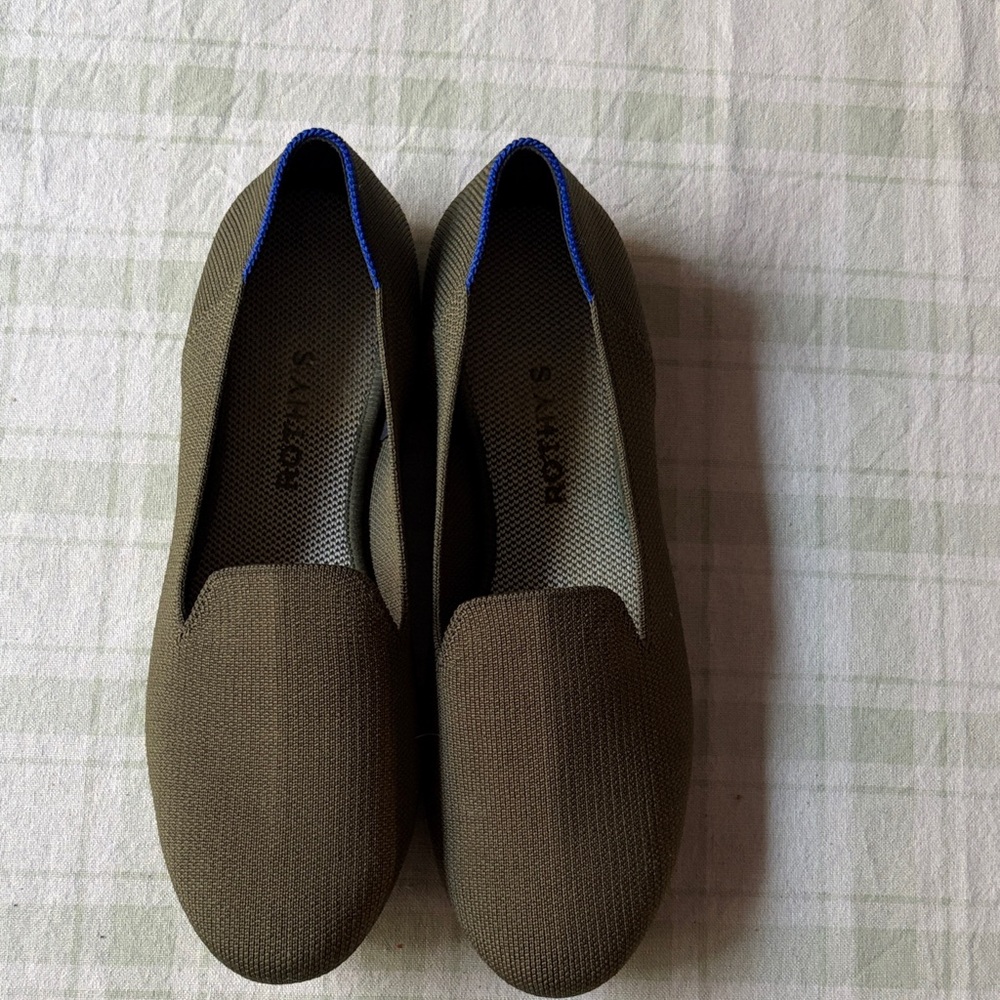 Rothy's Olive Slip-On Flats with Blue Lining - Picture 7 of 7